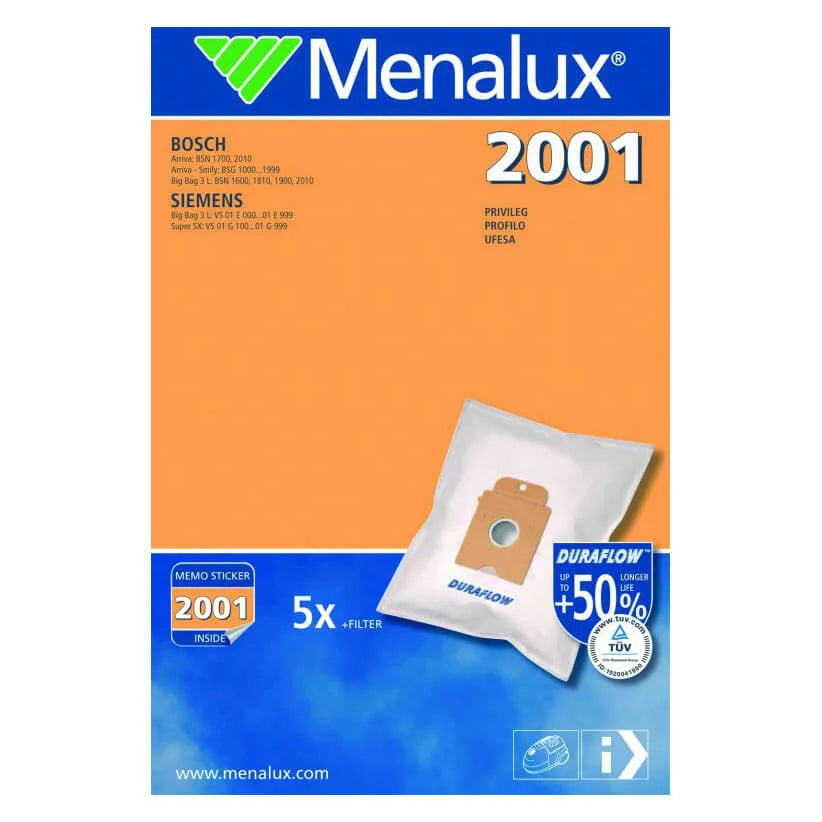 MENALUX Dammsugarpåsar 2001 Syntet 5-pack + filter