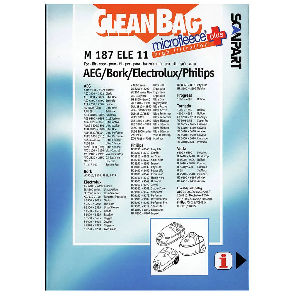 CLEANBAG Microfleece+ Dammsugarpåse S-Bag Electrolux/Philips 4+1