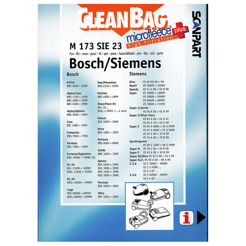 CLEANBAG  Microfleece+ Dammsugarpåse Bosch/Siemens D/E/F/G/H 4+1
